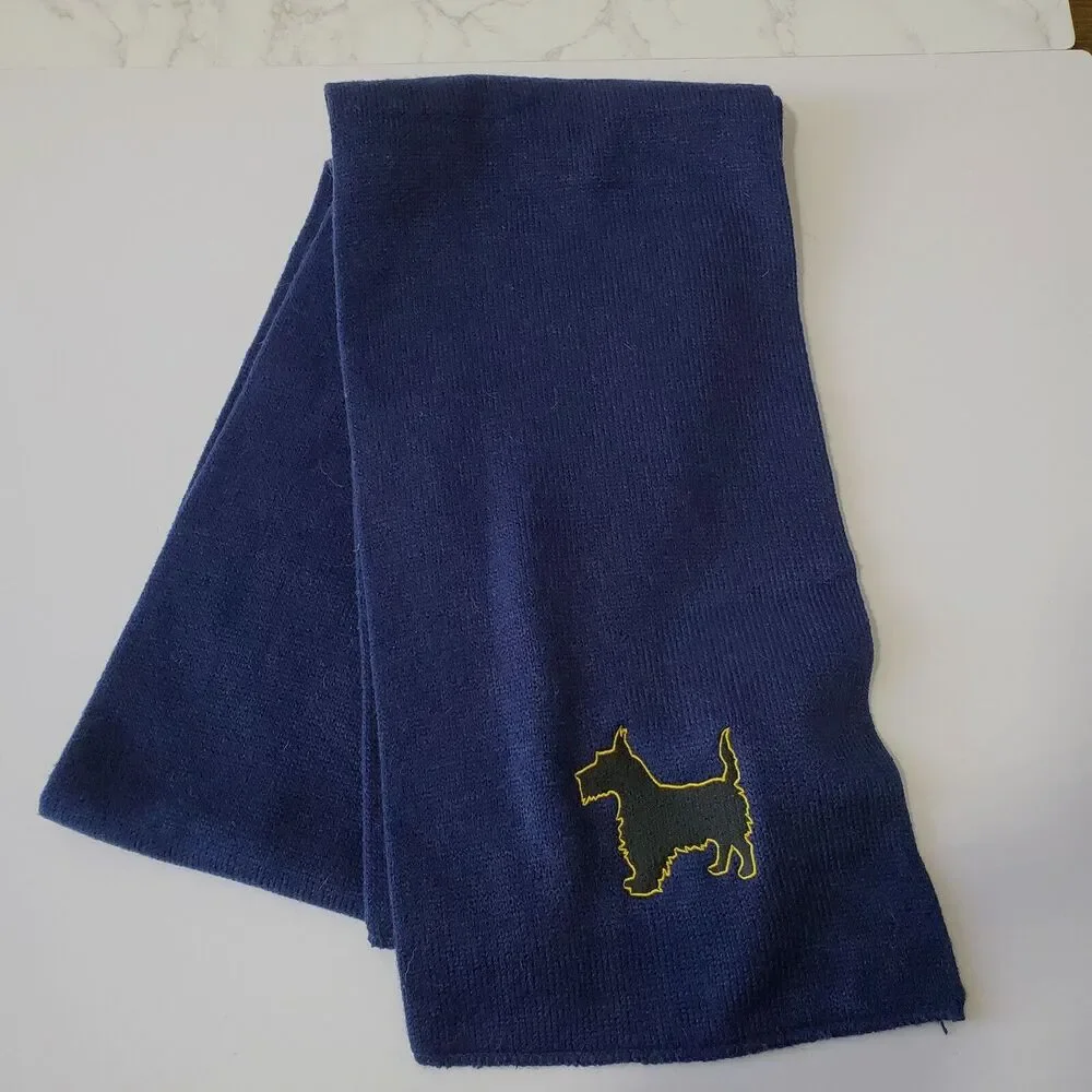 Port & Company Knitted Scarf Scottie Dog Navy Blue Scottish Terrier 9x70